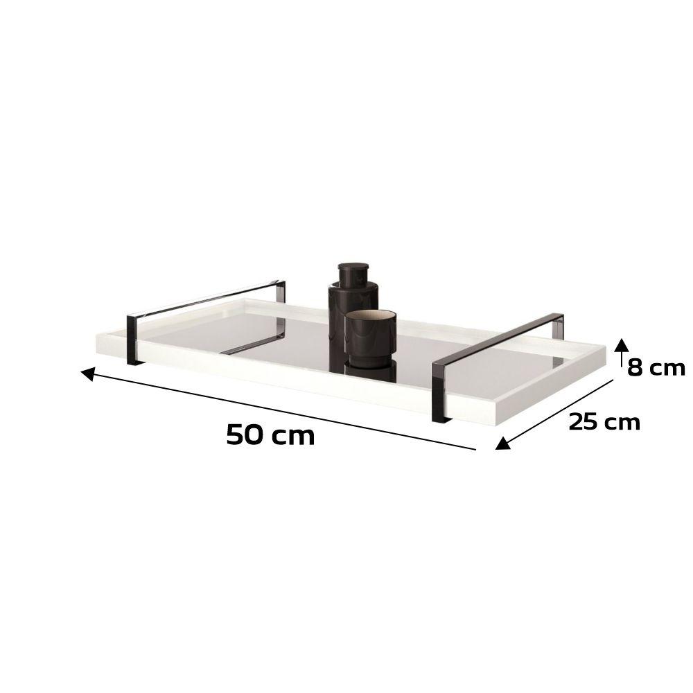 Bandeja Espelhada MDF Laqueado Branco com Alça em Metal Cromado