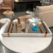 Bandeja Espelhada MDF Laqueado Off White com Alça em Metal Cobre