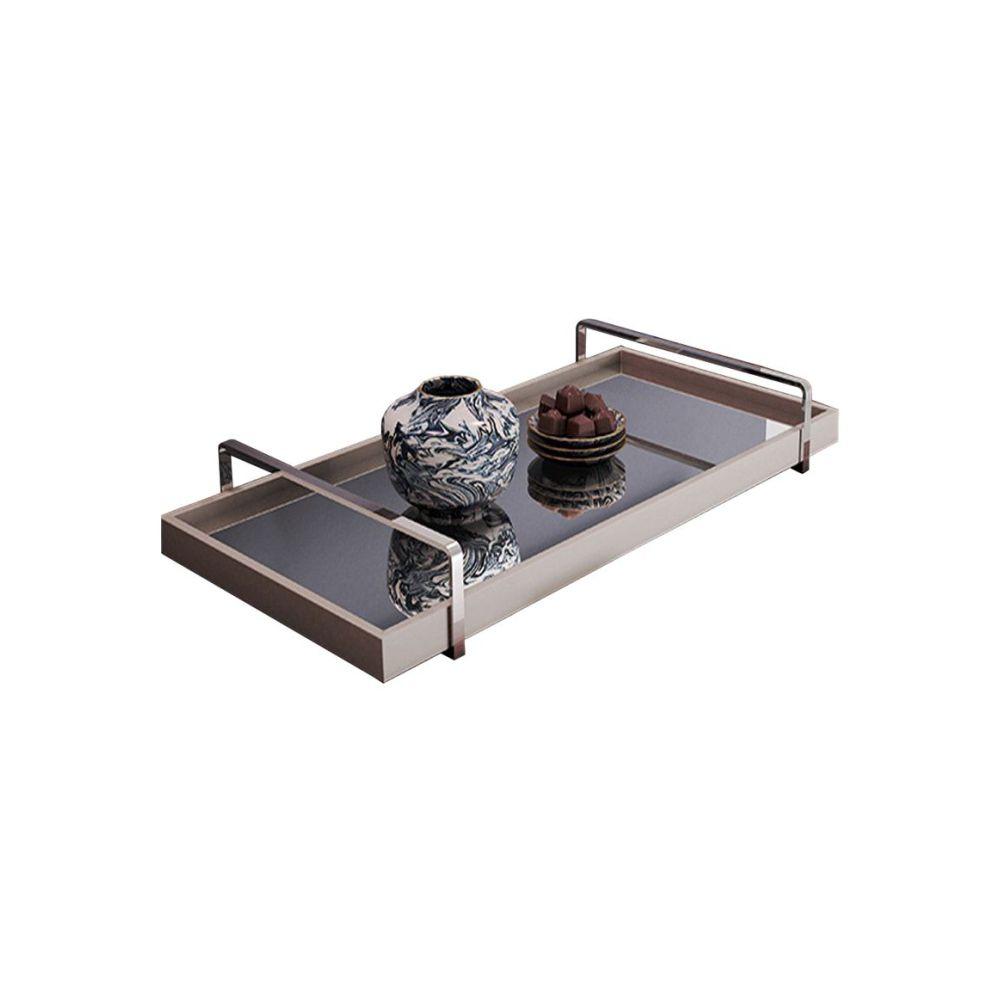 Bandeja Espelhada MDF Laqueado Off White com Alça em Metal Cromado