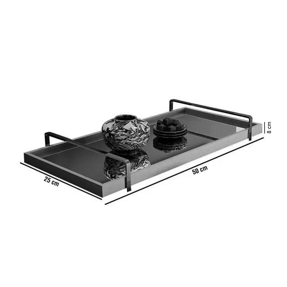 Bandeja Espelhada MDF Laqueado Off White com Alça em Metal Dourado
