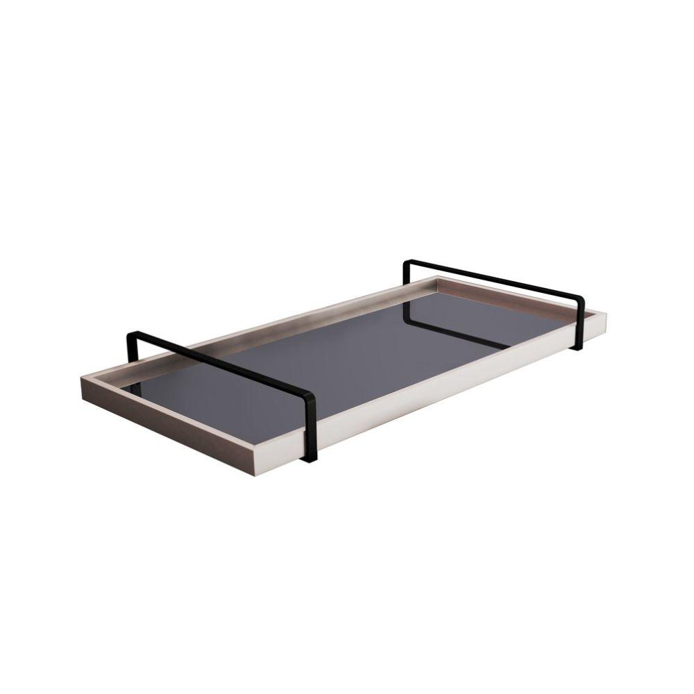 Bandeja Espelhada MDF Laqueado Off White com Alça em Metal Preto