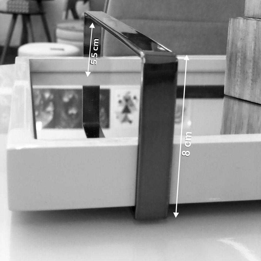 Bandeja Espelhada MDF Laqueado Off White com Alça em Metal Preto
