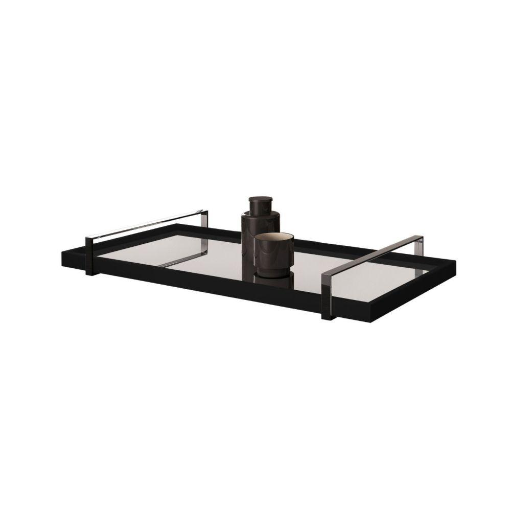 Bandeja Espelhada MDF Laqueado Preto com Alça em Metal Cromado