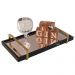 Bandeja Espelhada MDF Laqueado Preto com Alça em Metal Dourado