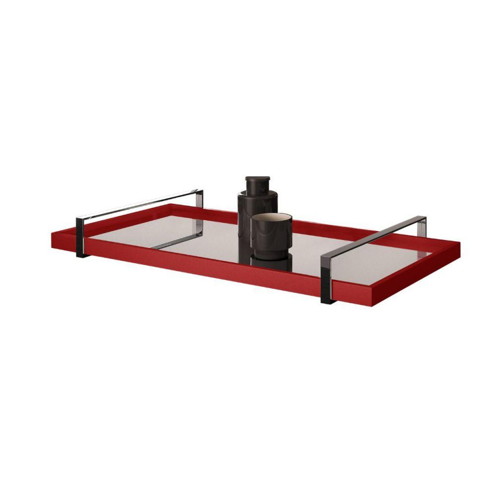 Bandeja Espelhada MDF Laqueado Vermelho com Alça em Metal Cromado