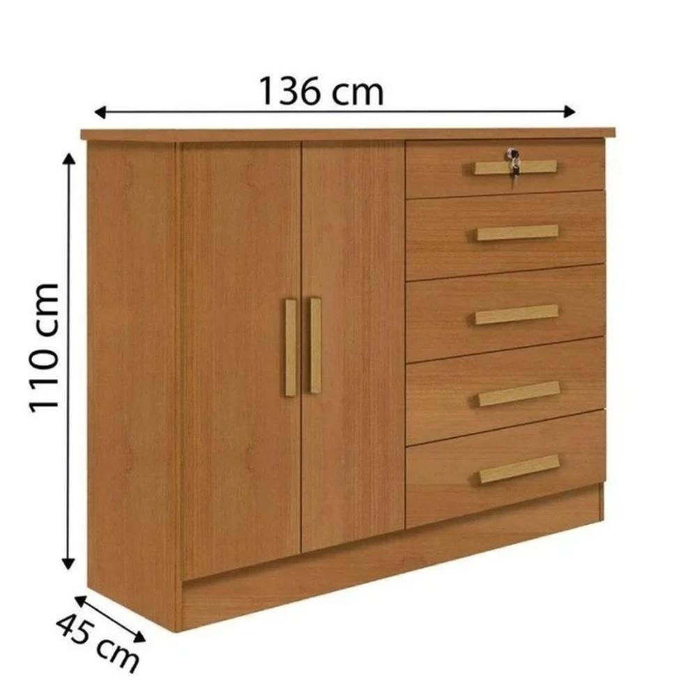 Cômoda New Athos 5 Gavetas com Sapateira D'Doro Cinamomo