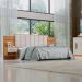 Cabeceira Queen Íris Estofada com 2 Mesas de Cabeceira D'Doro Cinamono Off White Ripado 1,60M