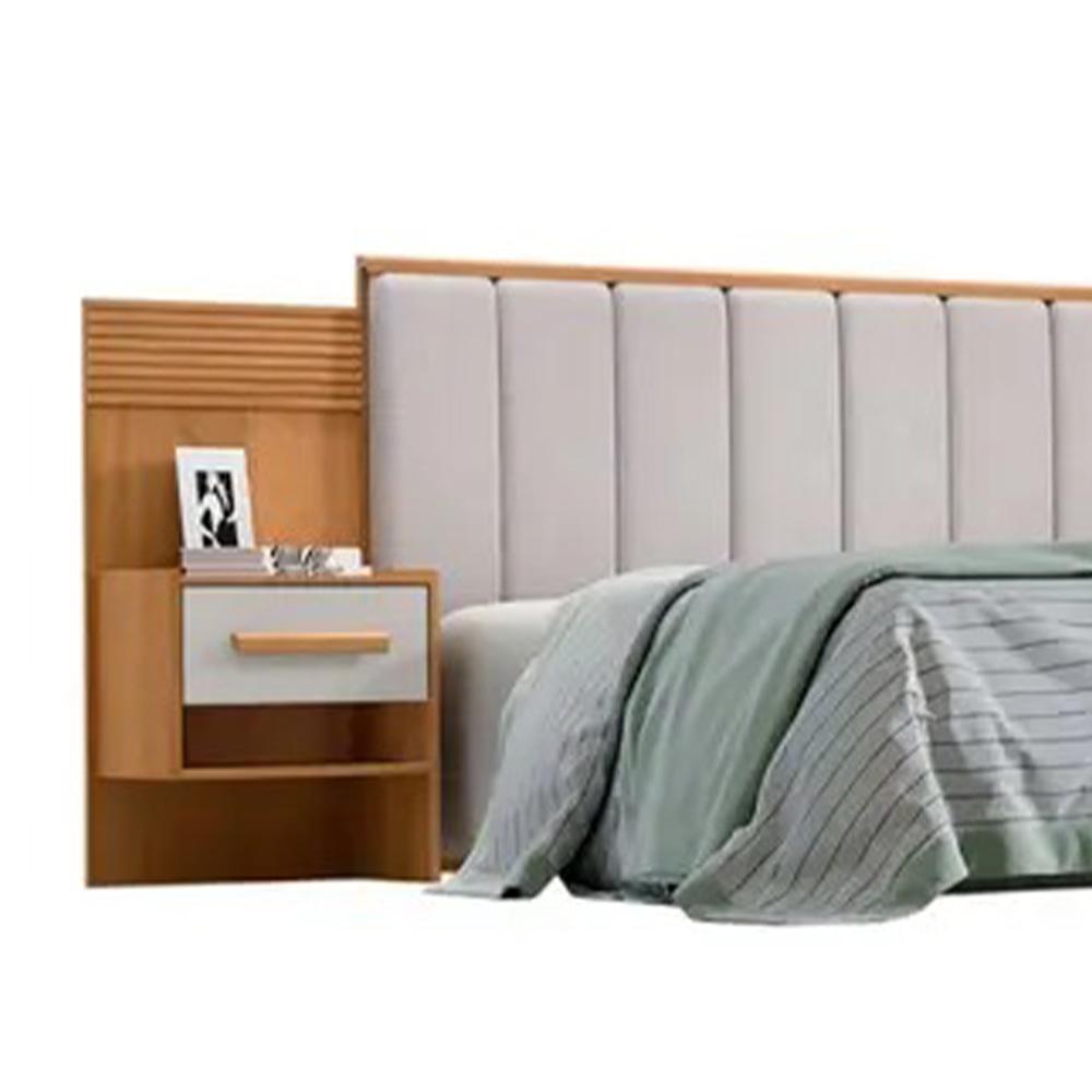 Cabeceira Queen Íris Estofada com 2 Mesas de Cabeceira D'Doro Cinamono Off White Ripado 1,60M
