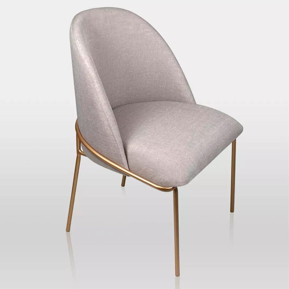 Cadeira de Jantar Colorado Linho Bege Base em Metal Dourado