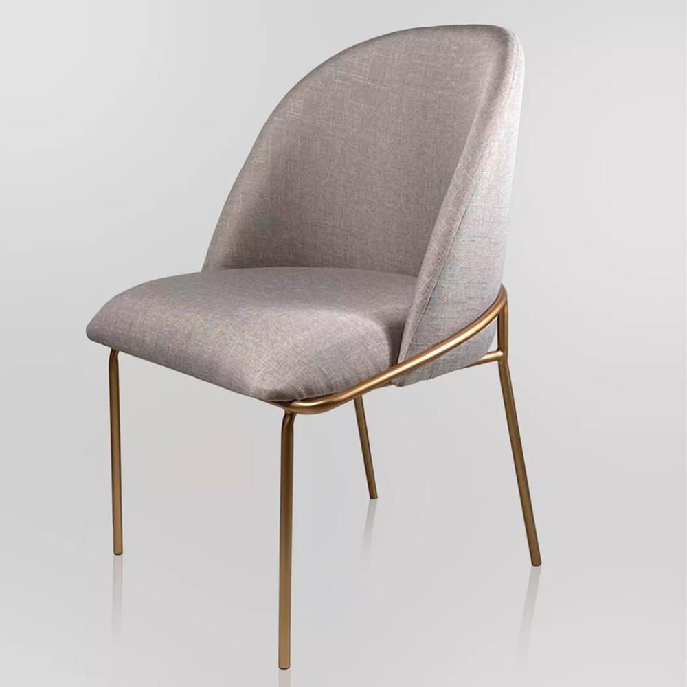 Cadeira de Jantar Colorado Linho Bege Base em Metal Dourado