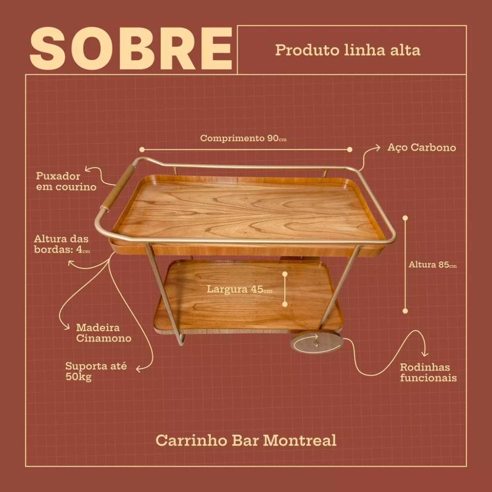 Carrinho Bar Adega Montreal Estilo Industrial Metal Dourado