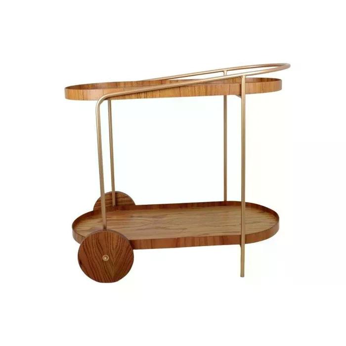 Carrinho Bar Adega Moscato com 2 Prateleiras Metal Dourado com Madeira Laminada