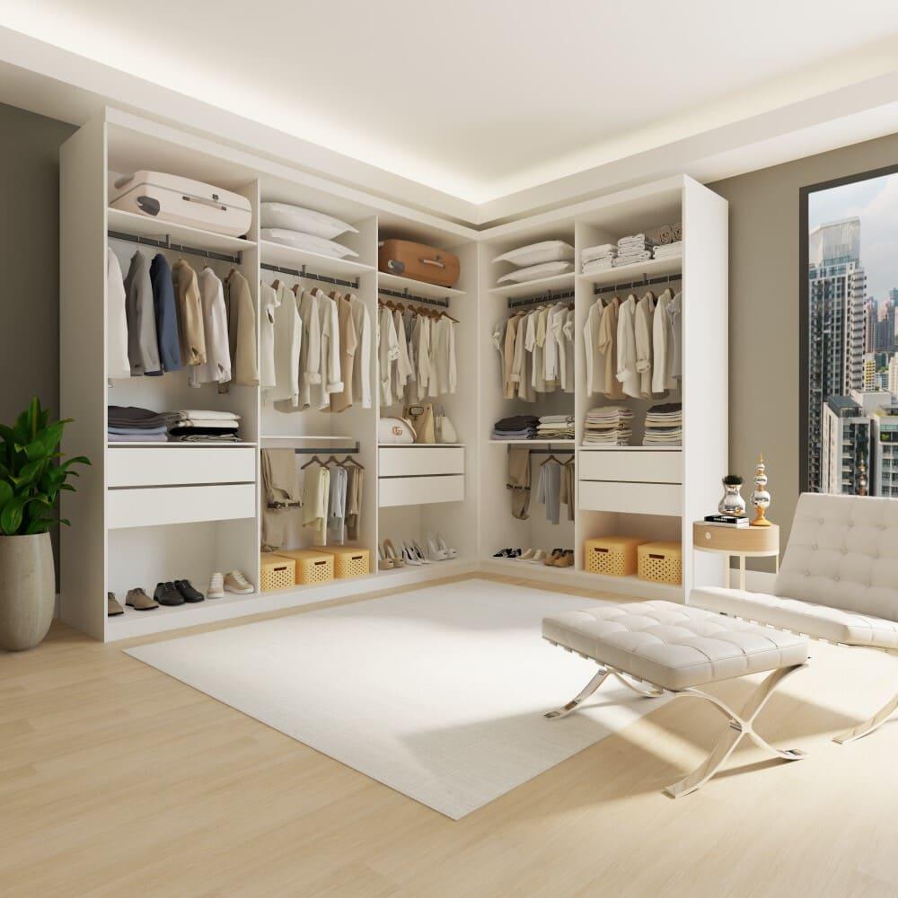 Closet França com 2 Módulos e 6 Gavetas Minastex Branco