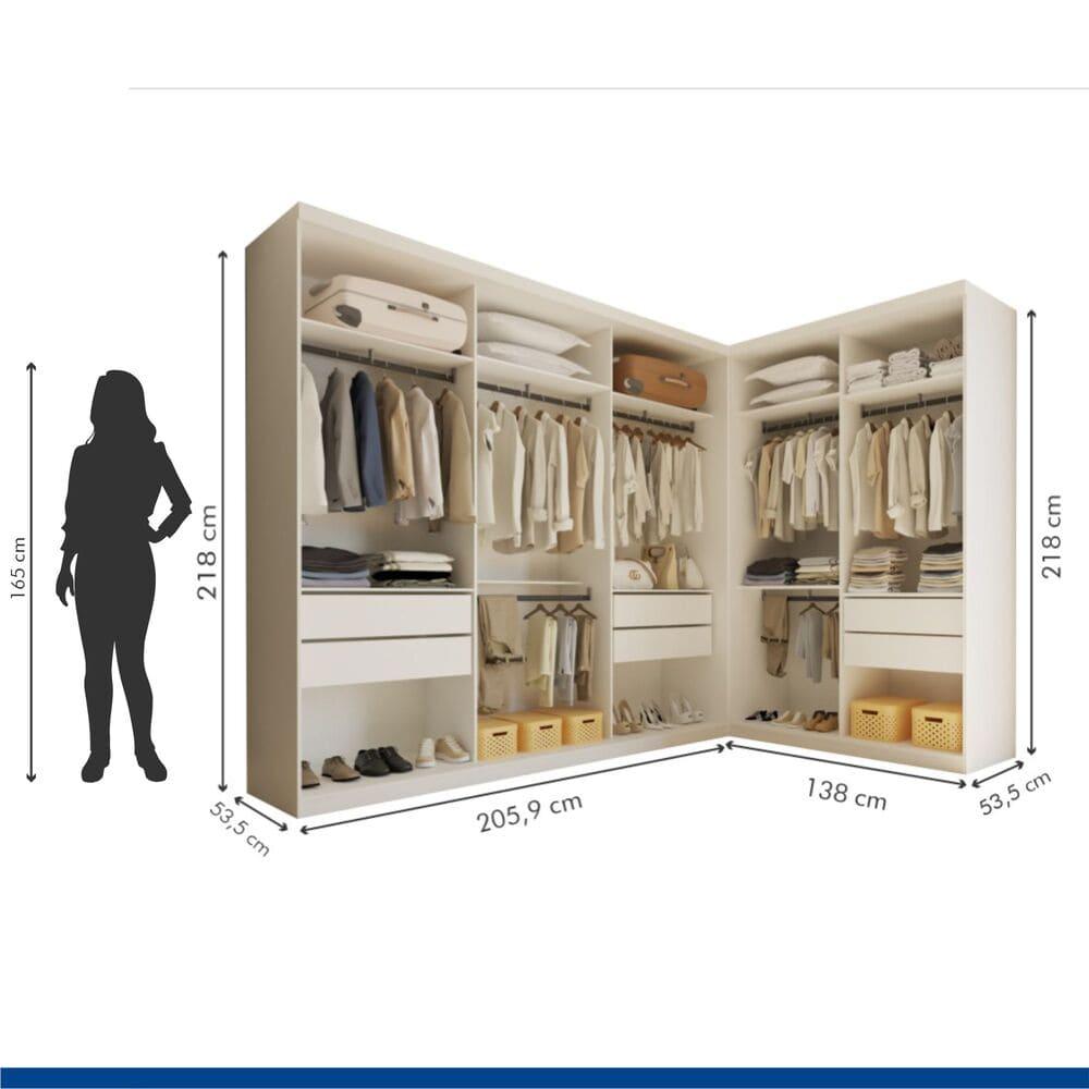 Closet França com 2 Módulos e 6 Gavetas Minastex Branco