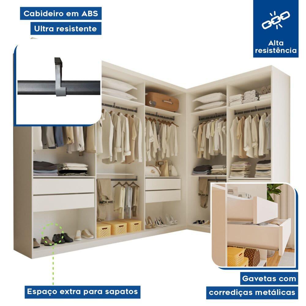 Closet França com 2 Módulos e 6 Gavetas Minastex Branco