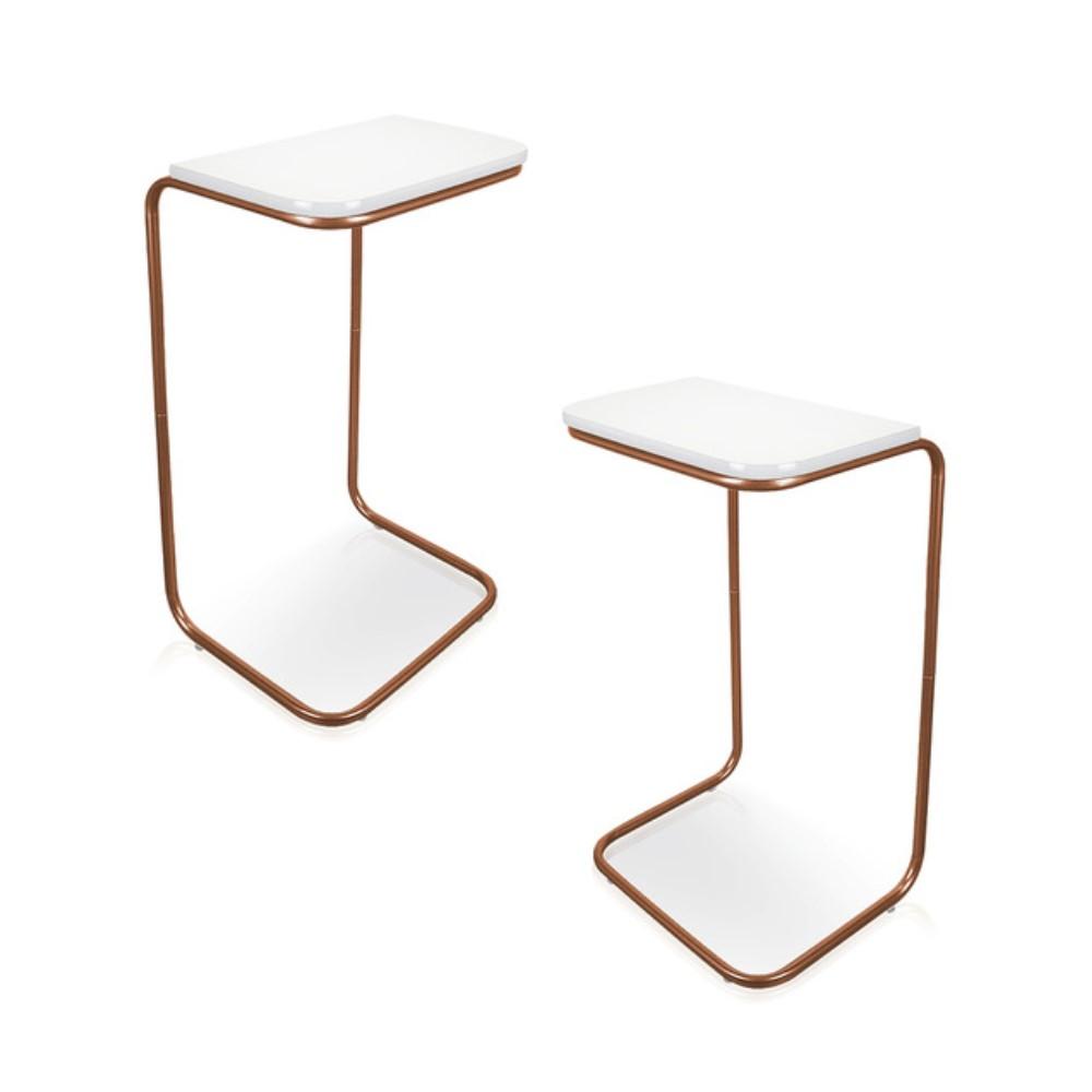 Conjunto 2 Mesas de Apoio para Sofá Branco Base em Metal Cobre