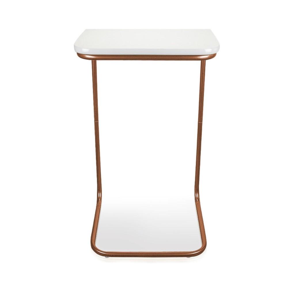 Conjunto 2 Mesas de Apoio para Sofá Branco Base em Metal Cobre