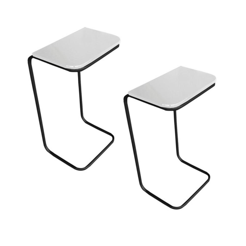Conjunto 2 Mesas de Apoio para Sofá Branco Base em Metal Preto