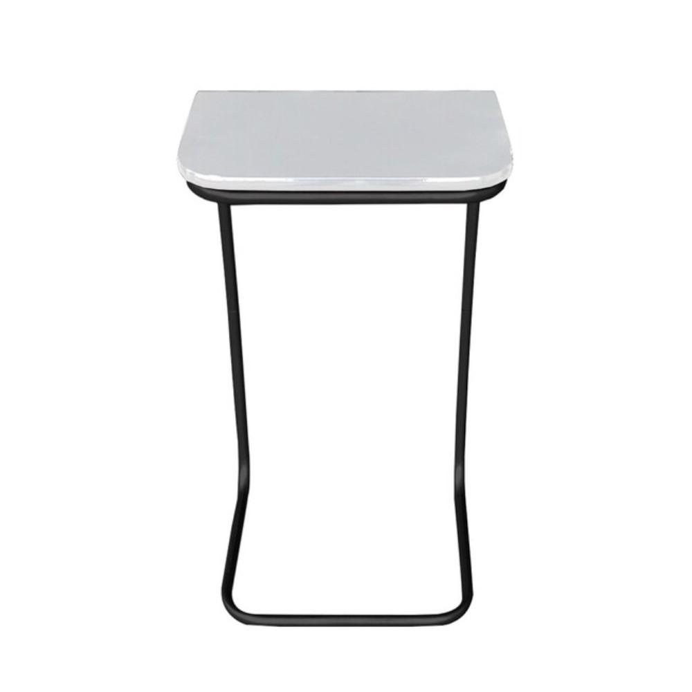 Conjunto 2 Mesas de Apoio para Sofá Branco Base em Metal Preto
