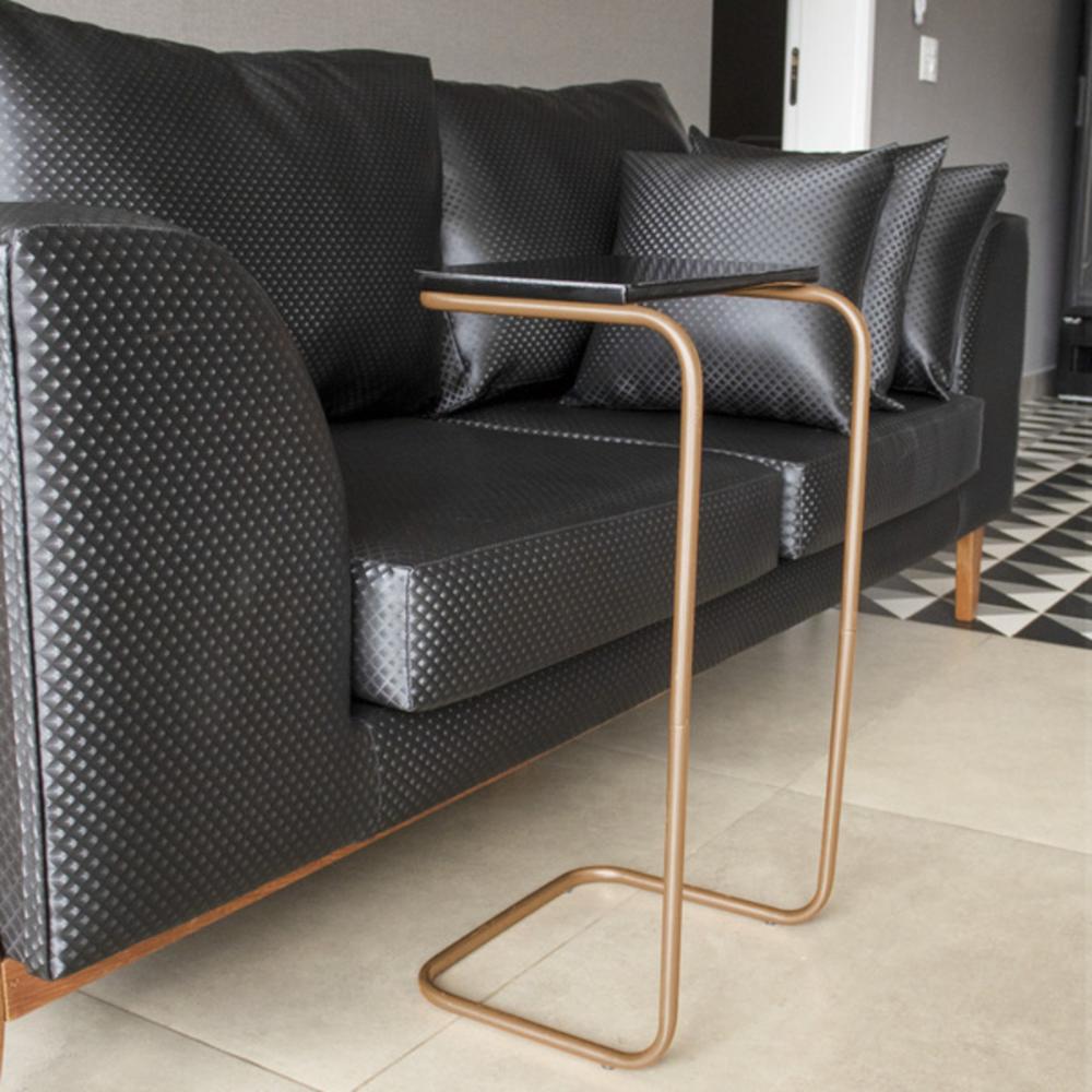Conjunto 2 Mesas de Apoio para Sofá Preto Base em Metal Dourado