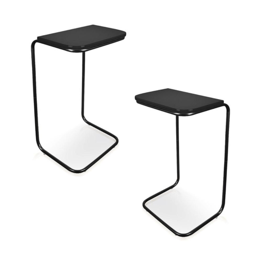 Conjunto 2 Mesas de Apoio para Sofá Preto Base em Metal Preto