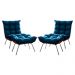 Conjunto 2 Poltronas Costela Com Puff Tecido Veludo Azul