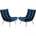 Conjunto 2 Poltronas Costela Com Puff Tecido Veludo Azul