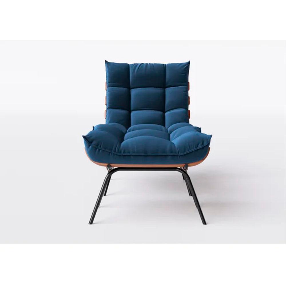 Conjunto 2 Poltronas Costela Com Puff Tecido Veludo Azul