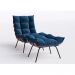 Conjunto 2 Poltronas Costela Com Puff Tecido Veludo Azul