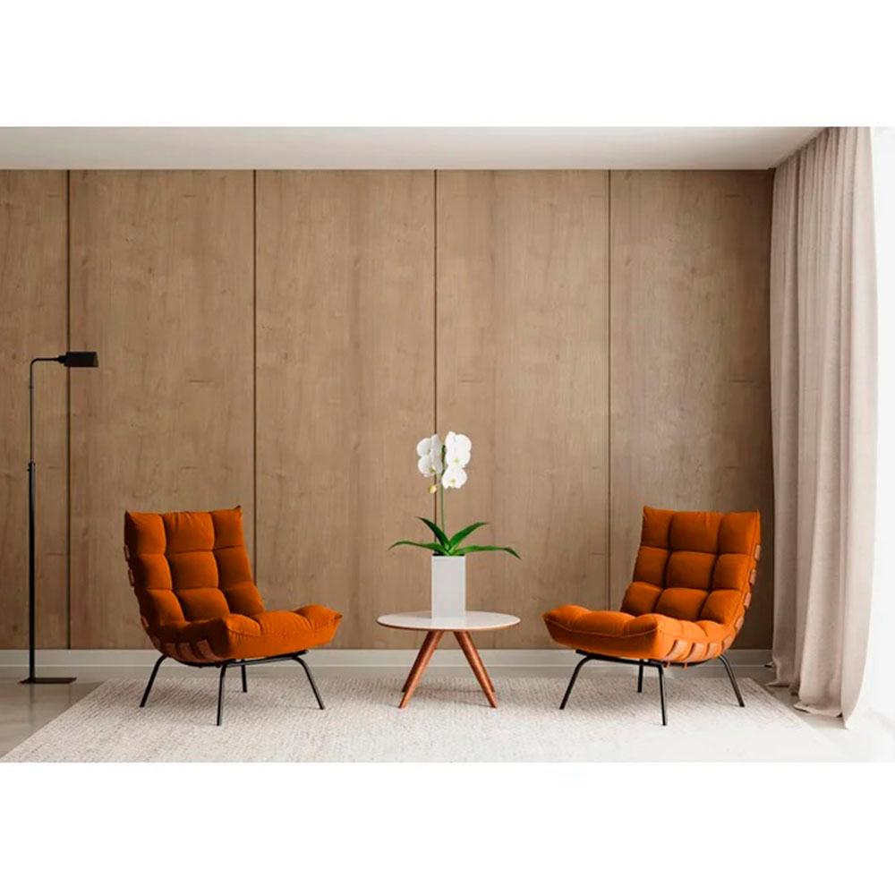 Conjunto 2 Poltronas Costela Tecido Veludo Terracota