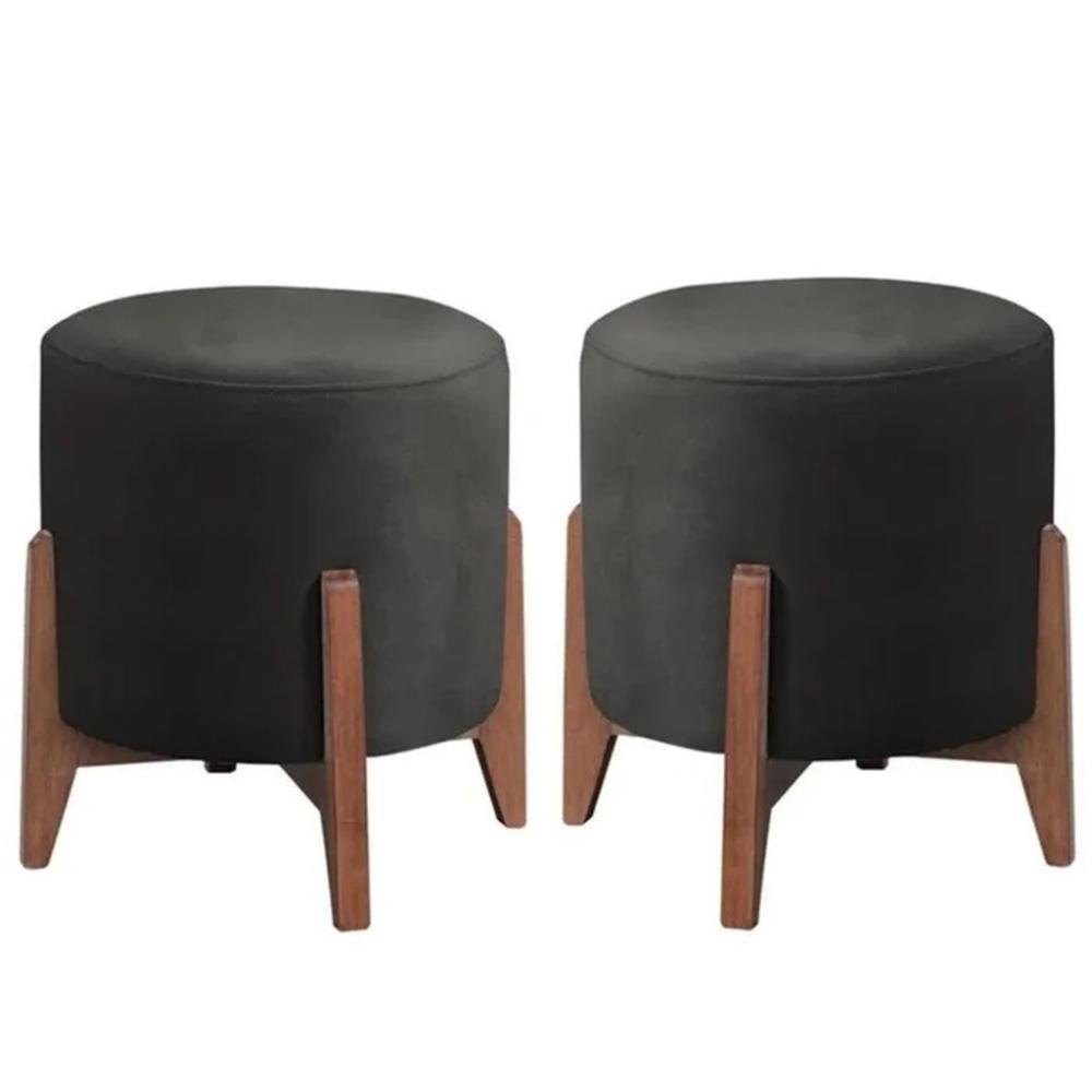Conjunto 2 Puff Raika Luxo Decorativos Recepção Redondo Veludo Preto