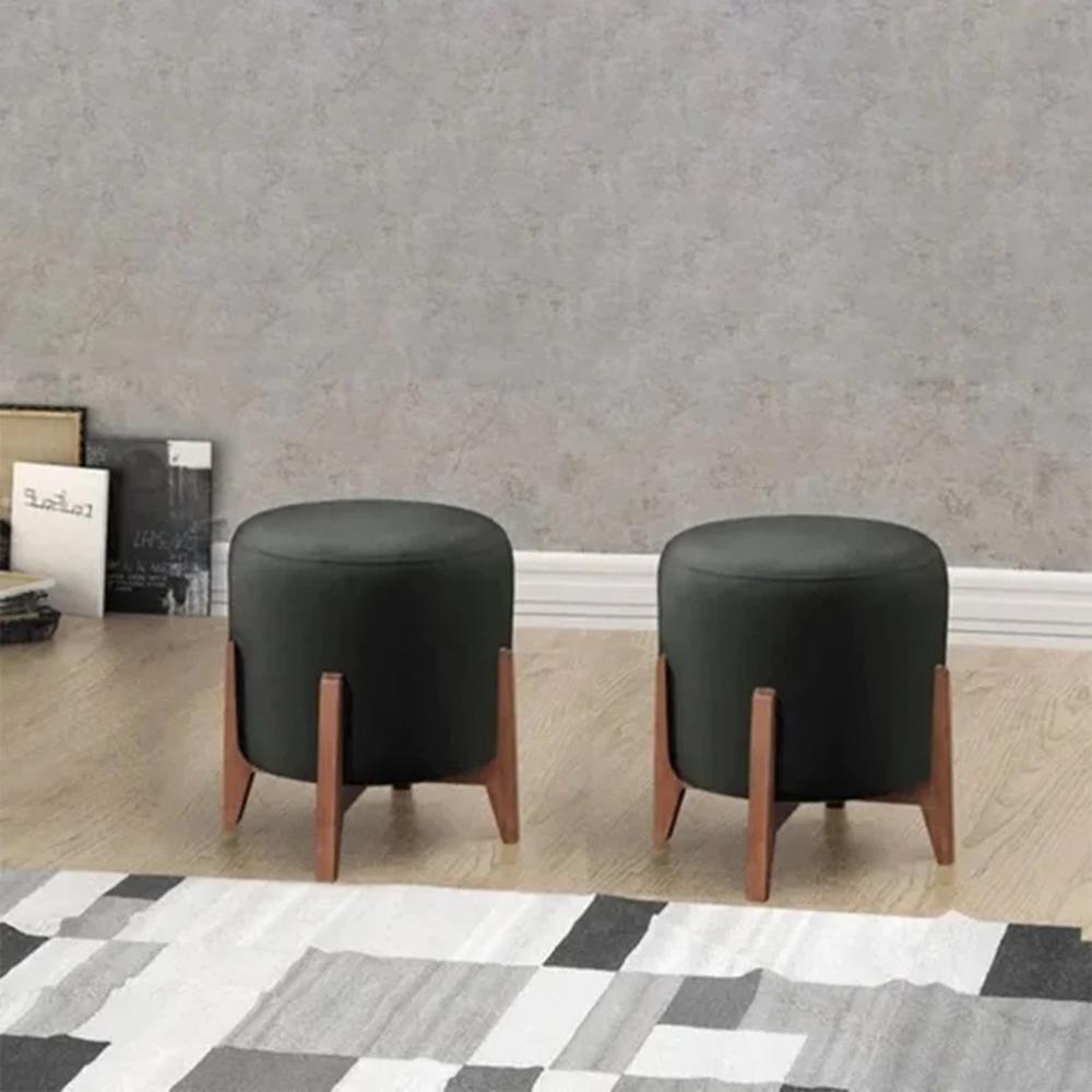 Conjunto 2 Puff Raika Luxo Decorativos Recepção Redondo Veludo Preto