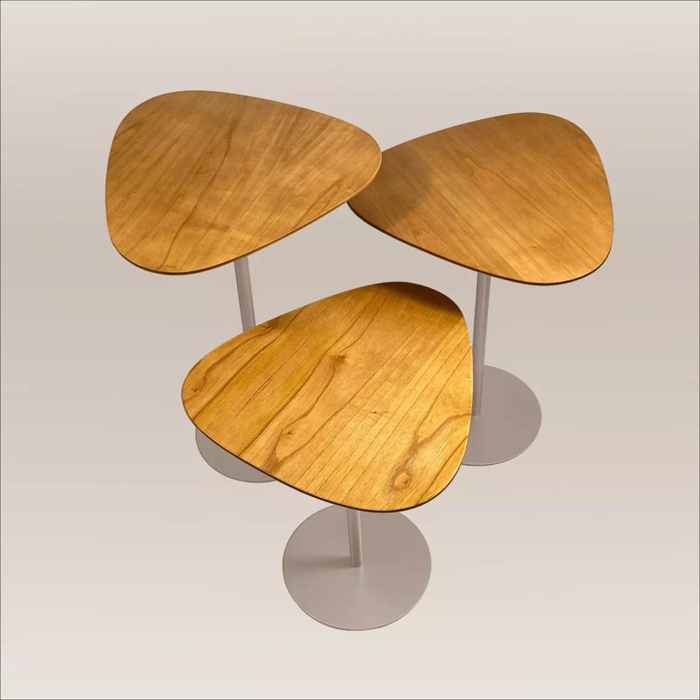 Conjunto 3 Mesas Lateral Orgânica UP Tampo Cinamono e Metal Champanhe