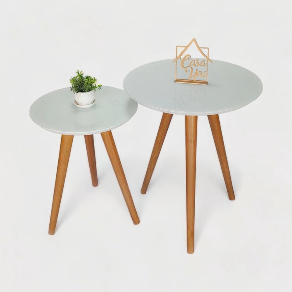 Conjunto Mesa De Canto Lateral Branca Pé Palito