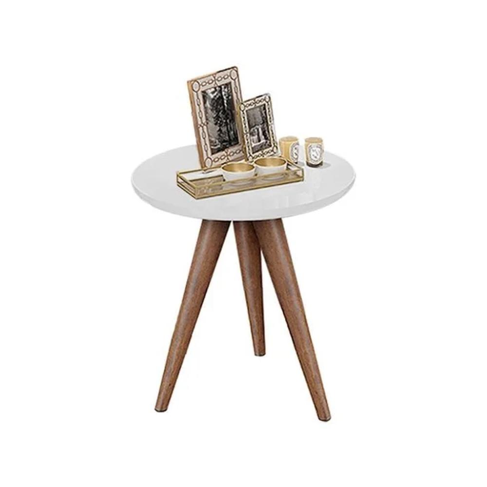 Conjunto Mesa Lateral de Apoio Retrô Pés Palito Off White