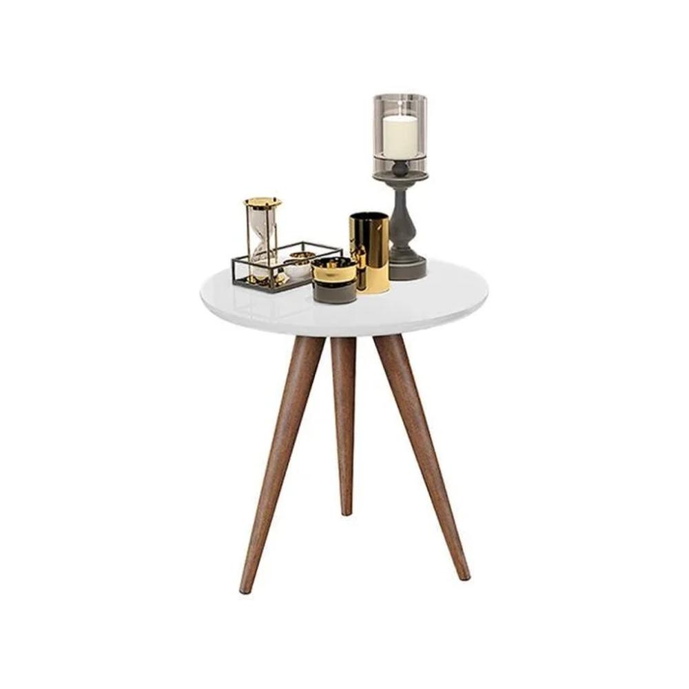 Conjunto Mesa Lateral de Apoio Retrô Pés Palito Off White