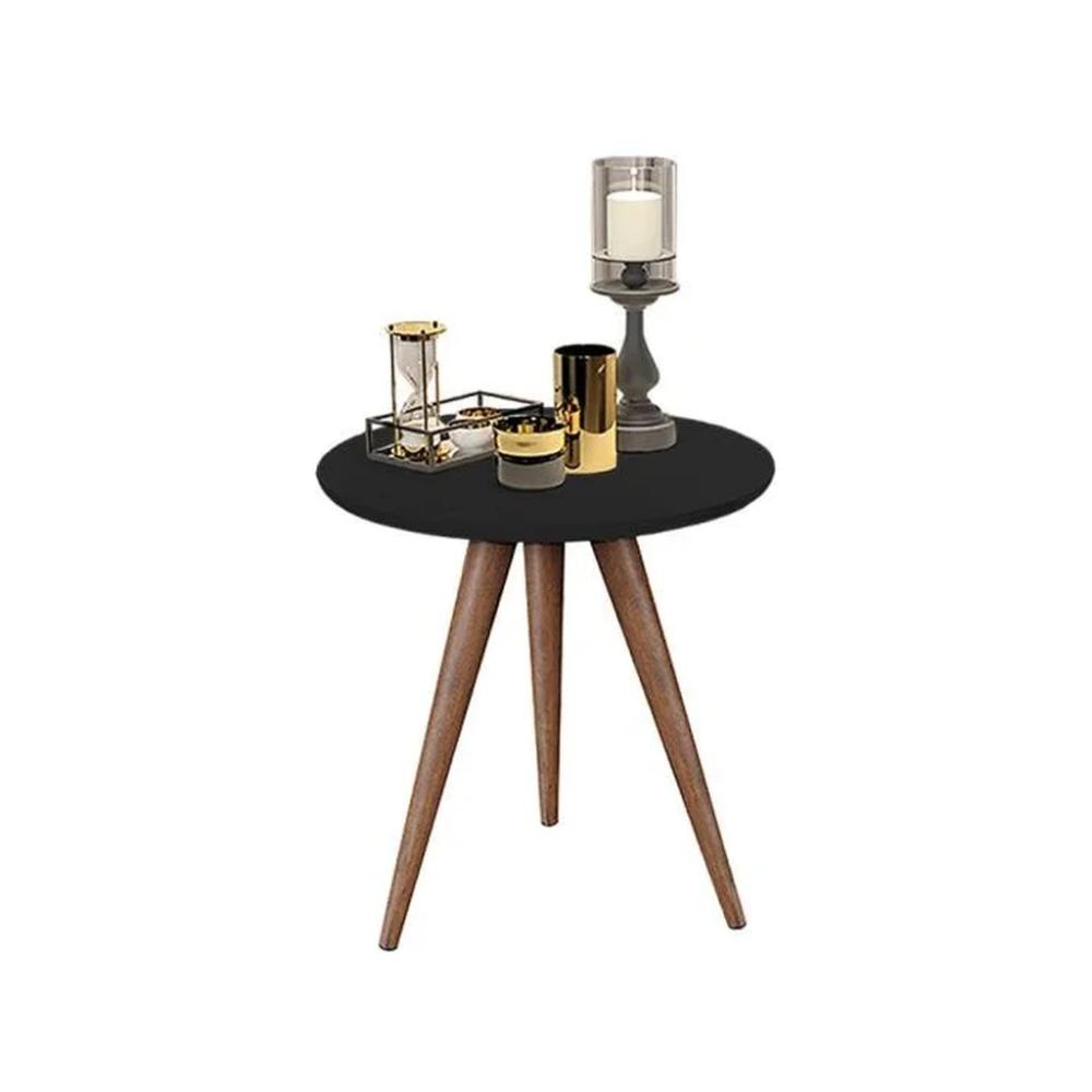 Conjunto Mesa Lateral de Apoio Retrô Pés Palito Quality Móveis Preto