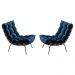 Conjunto Poltrona Costela Tecido Veludo Azul Marinho