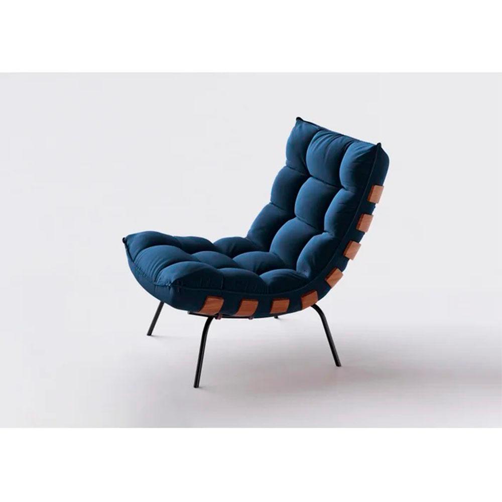Conjunto Poltrona Costela Tecido Veludo Azul Marinho