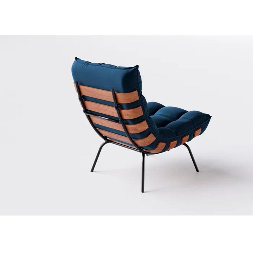 Conjunto Poltrona Costela Tecido Veludo Azul Marinho