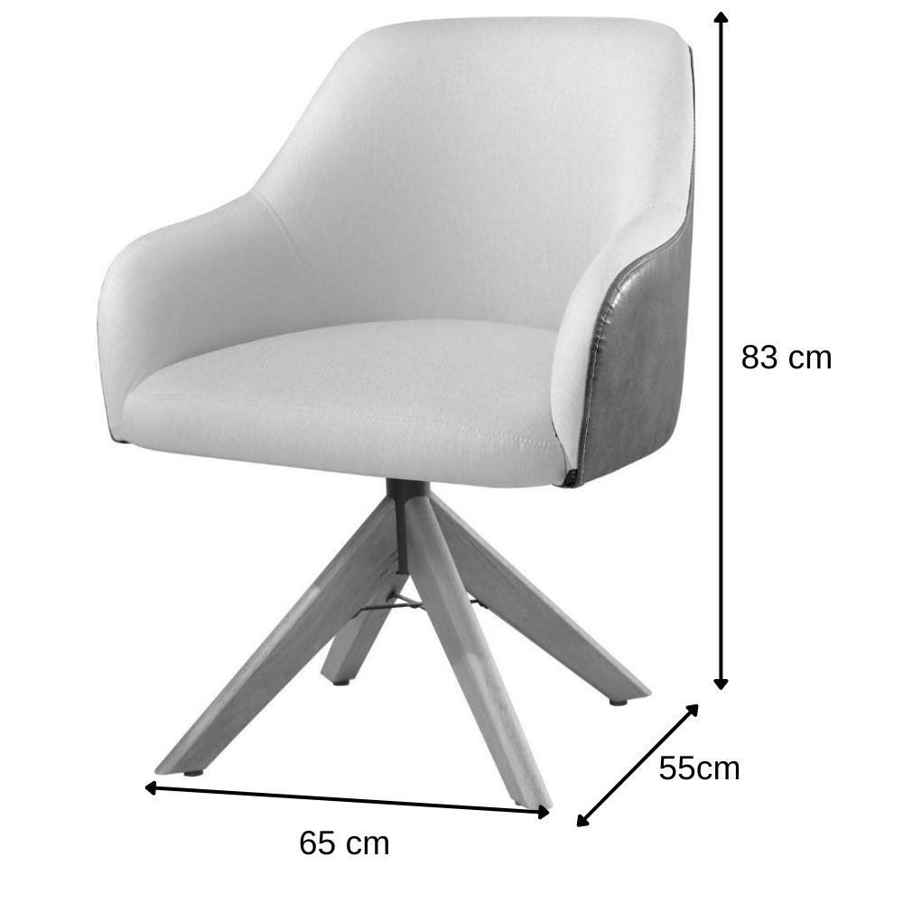 Conjunto Poltronas Decorativa Hera Linho Nude Couro Caramelo com Base Giratória em Madeira