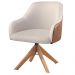 Conjunto Poltronas Decorativa Hera Linho Nude Couro Caramelo com Base Giratória em Madeira