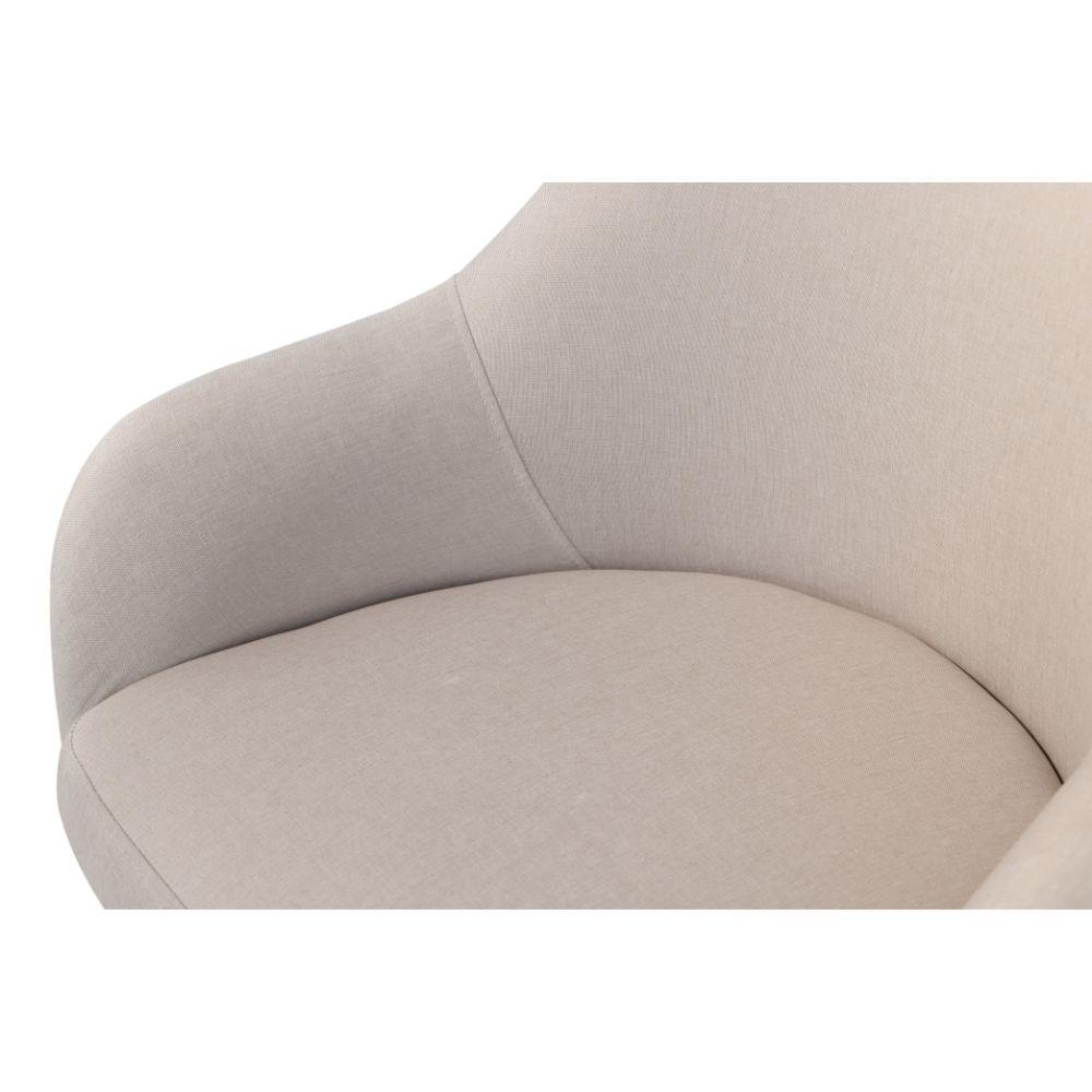 Conjunto Poltronas Decorativa Hera Linho Nude Couro Caramelo com Base Giratória em Madeira