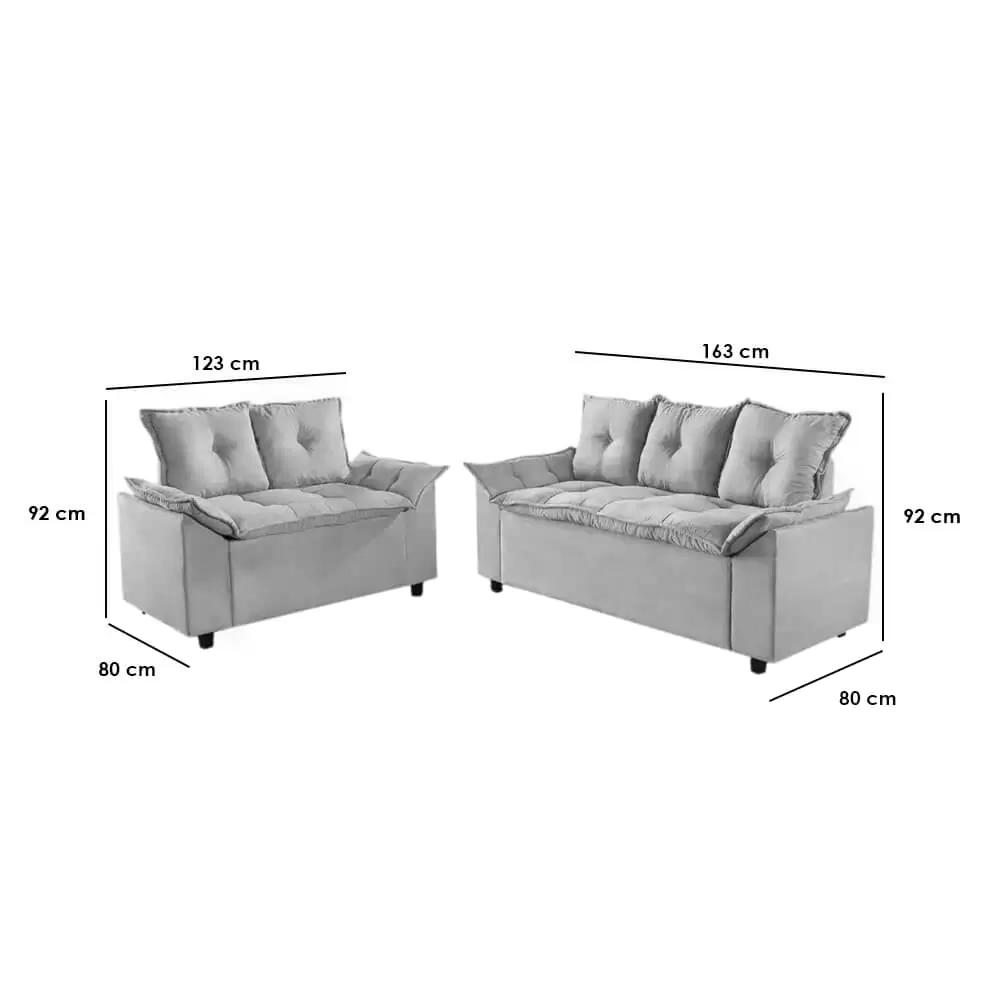 Conjunto Sofá 2 e 3 Lugares Viena Veludo Azul