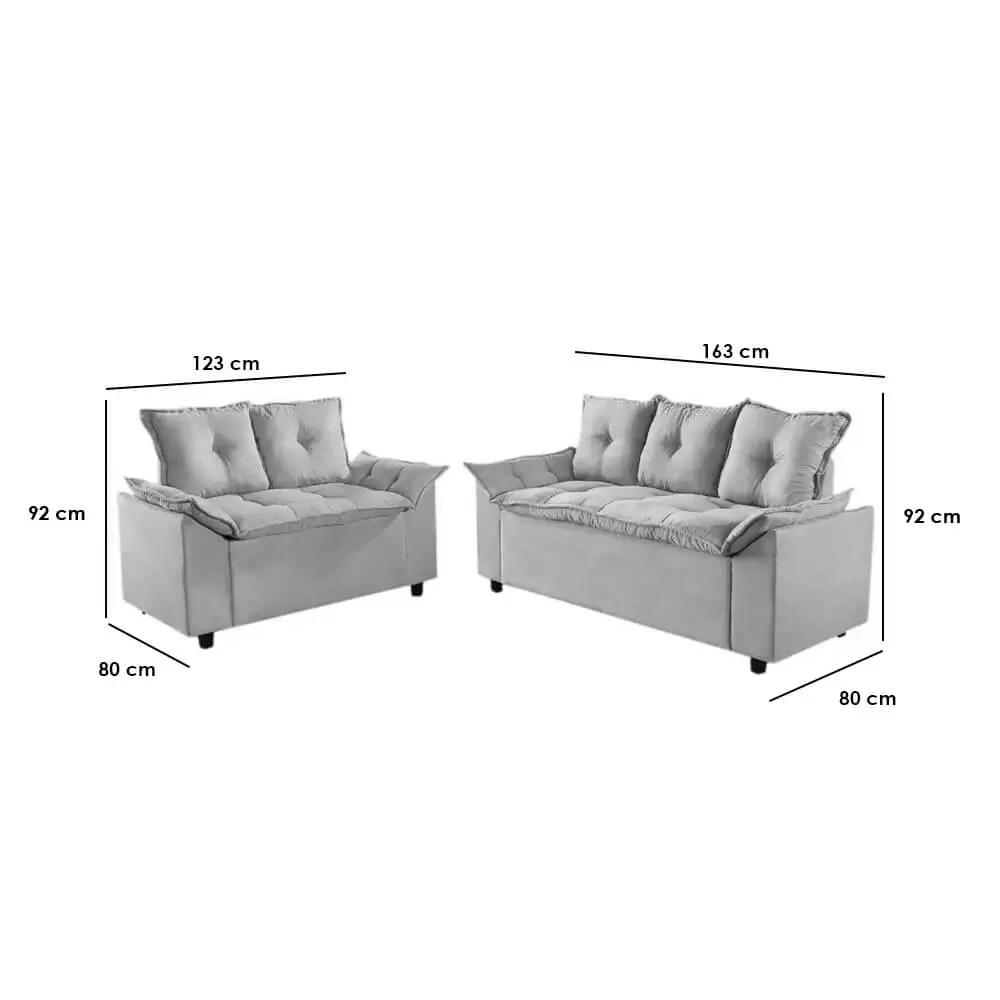 Conjunto Sofá 2 e 3 Lugares Viena Veludo Azul