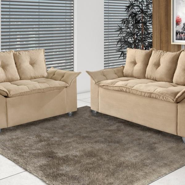 Conjunto Sofá 2 e 3 Lugares Viena Veludo Bege