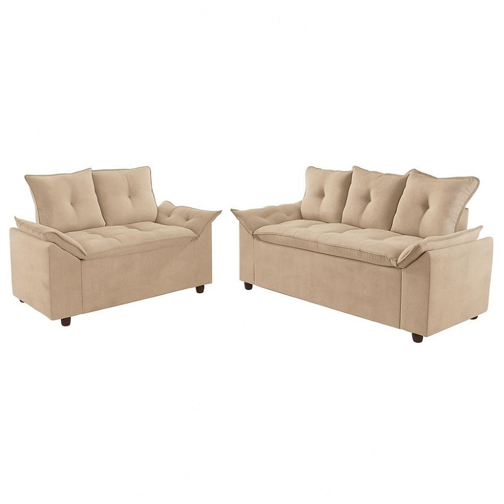 Conjunto Sofá 2 e 3 Lugares Viena Veludo Bege