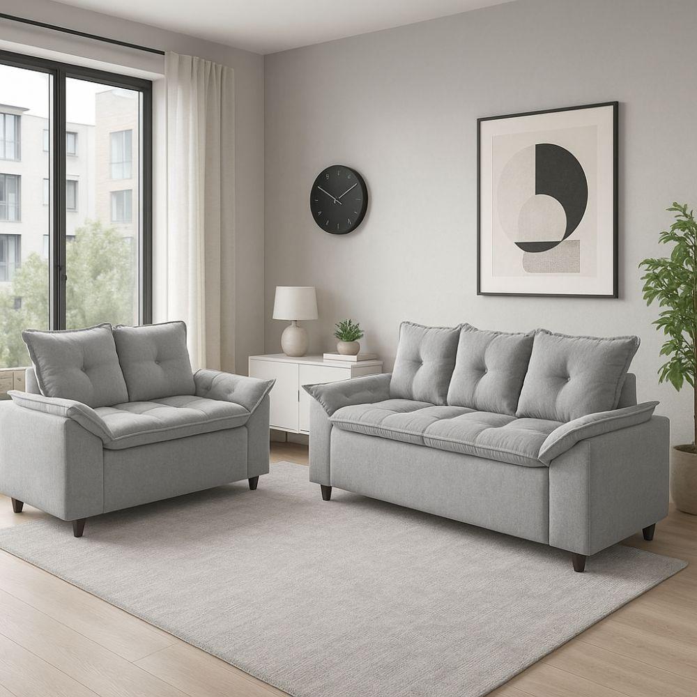 Conjunto Sofá 2 e 3 Lugares Viena Veludo Cinza