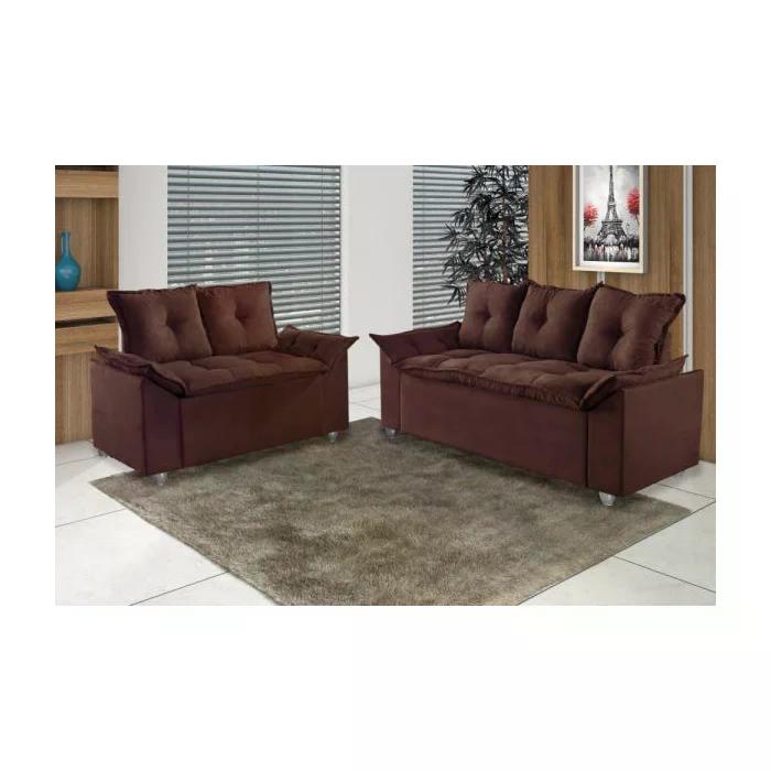 Conjunto Sofá 2 e 3 Lugares Viena Veludo Marrom