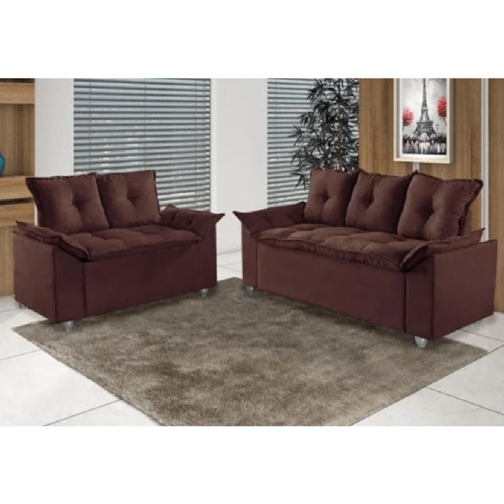 Conjunto Sofá 2 e 3 Lugares Viena Veludo Marrom